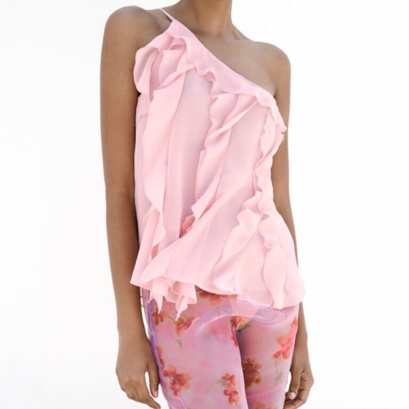 Zara Asymmetric Frill Ruffle One Shoulder Blouse - Picture 4 of 8